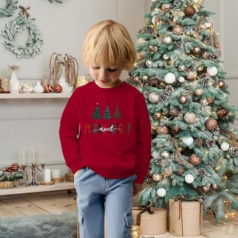 Toddler Baby Girl Boy Christmas Tree Sweatshirt Merry and Bright Xmas Pullover Shirt Long Sleeve Fall Winter Clothes in Kuwait