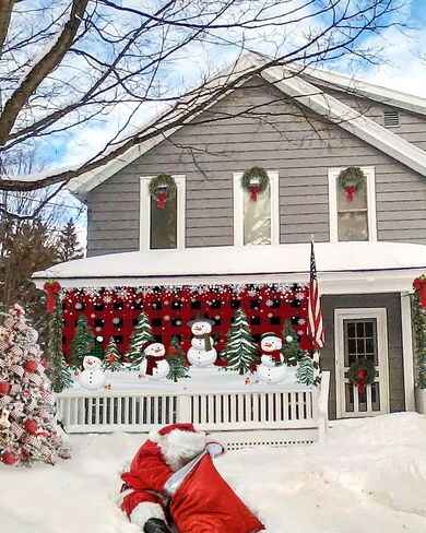 Christmas Garage Door Banner Cover 7 x 16 ft, Christmas Snowman Xmas Tree Red Black Buffalo Plaid Christmas Garage Door Decorations Holiday Christmas Backdrop Decor for Winter New Year Xmas Party in Kuwait