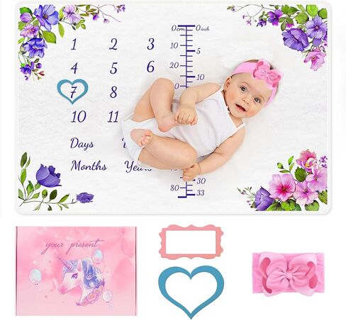 بطانية مايلستون للأطفال، بطانية مايلستون الشهرية للفتيات الصغيرات، فلانيلة من القطن العضوي الناعم، مثالية لاستحمام الطفل in Kuwait