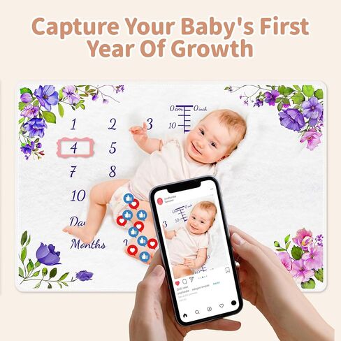 بطانية مايلستون للأطفال، بطانية مايلستون الشهرية للفتيات الصغيرات، فلانيلة من القطن العضوي الناعم، مثالية لاستحمام الطفل in Kuwait