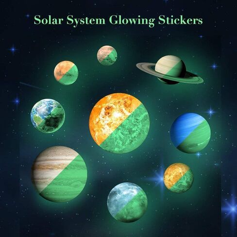 LiveGallery 9pcs Removable Glow in The Dark Planet Wall Stickers Sun Earth and Stars Glowing Planets Wall Decals Peel Stick Art Decor for Walls Ceiling Kids Bedroom Living Room Nursery Girls and Boys in Saudi Arabia