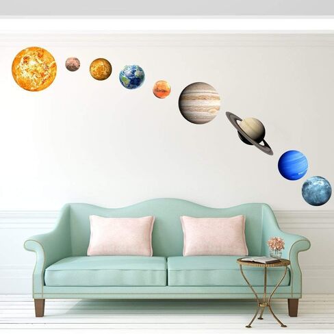 LiveGallery 9pcs Removable Glow in The Dark Planet Wall Stickers Sun Earth and Stars Glowing Planets Wall Decals Peel Stick Art Decor for Walls Ceiling Kids Bedroom Living Room Nursery Girls and Boys in Saudi Arabia