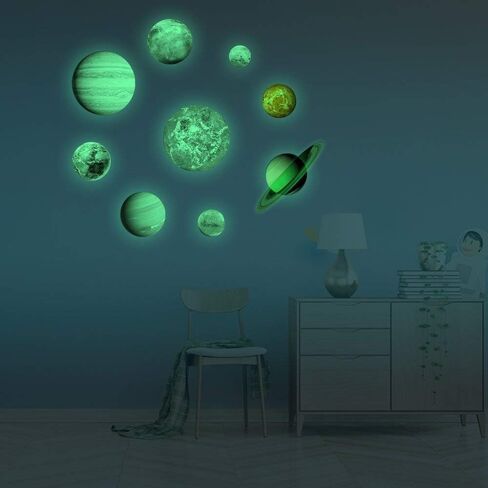 LiveGallery 9pcs Removable Glow in The Dark Planet Wall Stickers Sun Earth and Stars Glowing Planets Wall Decals Peel Stick Art Decor for Walls Ceiling Kids Bedroom Living Room Nursery Girls and Boys in Saudi Arabia