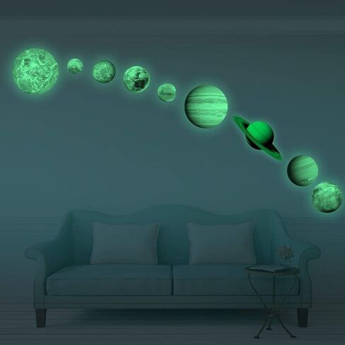 LiveGallery 9pcs Removable Glow in The Dark Planet Wall Stickers Sun Earth and Stars Glowing Planets Wall Decals Peel Stick Art Decor for Walls Ceiling Kids Bedroom Living Room Nursery Girls and Boys in Saudi Arabia