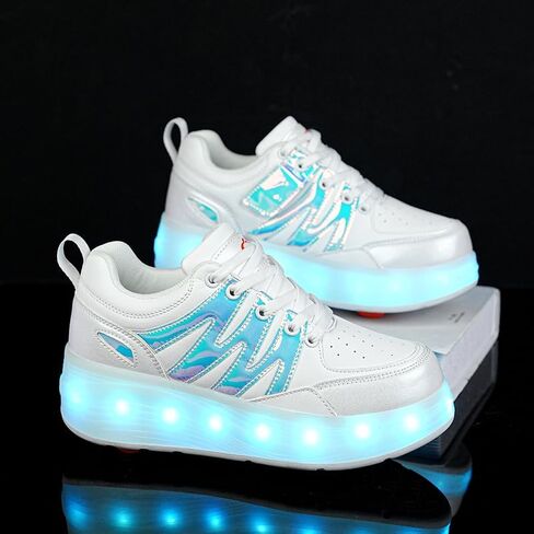 Kids Roller Shoes with 4 Wheels 16 LED Colorful Model Rechargeable Boys Girls Sneaker Retractable Skateboarding Wheels Shoes for Beginner More Balanced Party Birthday Christmas Best Gift in Saudi Arabia
