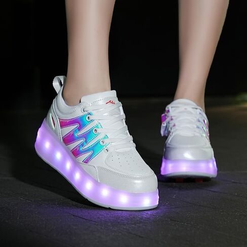 Kids Roller Shoes with 4 Wheels 16 LED Colorful Model Rechargeable Boys Girls Sneaker Retractable Skateboarding Wheels Shoes for Beginner More Balanced Party Birthday Christmas Best Gift in Saudi Arabia