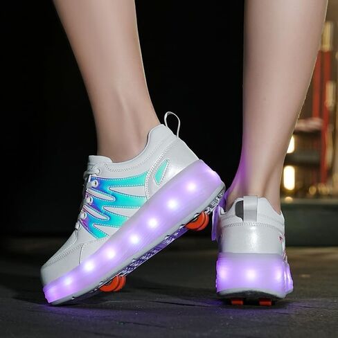 Kids Roller Shoes with 4 Wheels 16 LED Colorful Model Rechargeable Boys Girls Sneaker Retractable Skateboarding Wheels Shoes for Beginner More Balanced Party Birthday Christmas Best Gift in Saudi Arabia