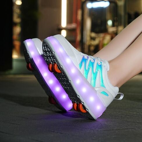 Kids Roller Shoes with 4 Wheels 16 LED Colorful Model Rechargeable Boys Girls Sneaker Retractable Skateboarding Wheels Shoes for Beginner More Balanced Party Birthday Christmas Best Gift in Saudi Arabia