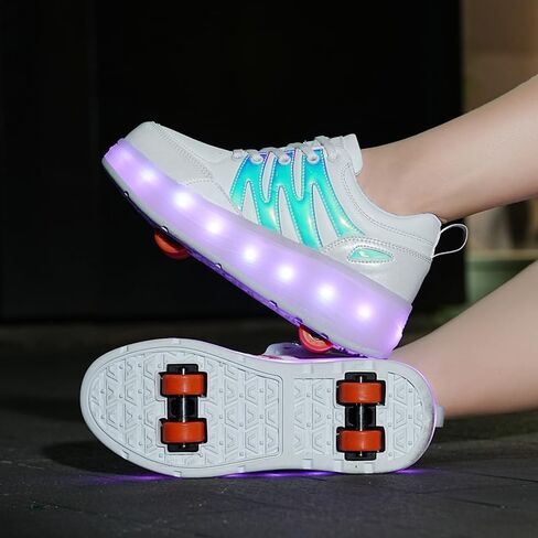 Kids Roller Shoes with 4 Wheels 16 LED Colorful Model Rechargeable Boys Girls Sneaker Retractable Skateboarding Wheels Shoes for Beginner More Balanced Party Birthday Christmas Best Gift in Saudi Arabia