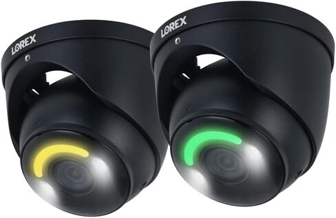 Lorex 4K 8MP IP Wired Metal Dome Outdoor/Indoor Security Camera - Smart Security Lighting, Smart Motion Detection, Siren, Color Night Vision Booster, 2-Way Talk, IP67 Weatherproof (2-Pack/Black) in Saudi Arabia