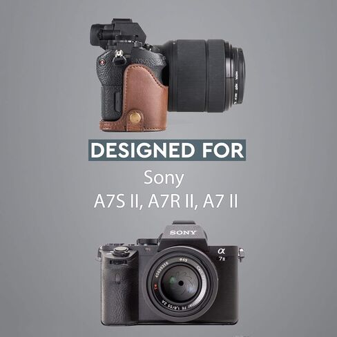 MegaGear Sony Alpha A7S II, A7R II, A7 II Ever Ready Leather Camera Half Case and Strap, with Battery Access - Black - MG1123 in Kuwait
