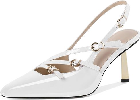 AUMOTED Women's Slingback Stiletto High Heels Closed Square Toe Metallic Buckle Pumps with Backless Strap Heeled Sandals 3 Inch Dress Pump Shoes in Saudi Arabia