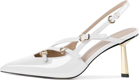 AUMOTED Women's Slingback Stiletto High Heels Closed Square Toe Metallic Buckle Pumps with Backless Strap Heeled Sandals 3 Inch Dress Pump Shoes in Saudi Arabia