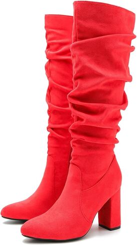 المرأة حذاء برقبة للركبة مثير أشار تو كتلة مكتنزة أحذية عالية الكعب الجانب سستة مطوي جلدية أحذية طويلة in Kuwait