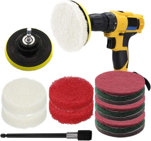 17 Pieces 5 Inch Drill Power Scrub Pads Kit, Includes Pad Holder, Scrubbing Pads (Red, Green, Gray) with Extend Long Attachment, Car Polishing Pad Set in Saudi Arabia