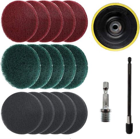 17 Pieces 5 Inch Drill Power Scrub Pads Kit, Includes Pad Holder, Scrubbing Pads (Red, Green, Gray) with Extend Long Attachment, Car Polishing Pad Set in Saudi Arabia