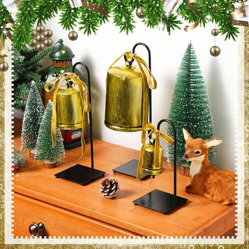 Set of 3 Vintage Rustic Cow Bells with Metal Stands Giant Vintage Rustic Harmony Christmas Bells Gift Brass Farmhouse Table Decorations Hanging Decoration for Holiday Party Decor in Kuwait
