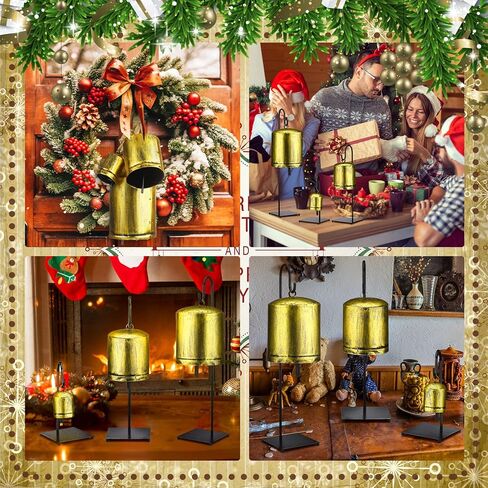 Set of 3 Vintage Rustic Cow Bells with Metal Stands Giant Vintage Rustic Harmony Christmas Bells Gift Brass Farmhouse Table Decorations Hanging Decoration for Holiday Party Decor in Kuwait