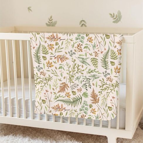 Autumn Ferns and Leaves Baby Blanket for Girl Boy with Dotted Backing Double Layer Fall Leaves Soft Swaddle Receiving Blanket Wild Plants Bed Blankets for Newborn Toddler Nursery Daycare 30x40 in Saudi Arabia