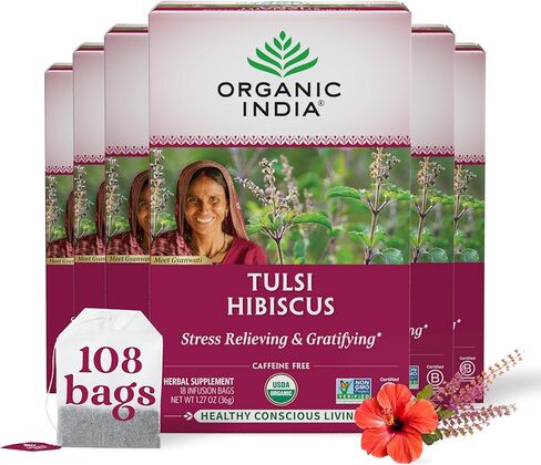 شاي الأعشاب الهندي تولسي الحلو الوردي - تخفيف التوتر والسحر، دعم المناعة، أدابتوجين، نباتي، خالي من الغلوتين، عضوي معتمد من وزارة الزراعة الأمريكية، غير معدّل وراثيًا، خالي من الكافيين - 18 كيس منقوع، عبوة واحدة in Kuwait