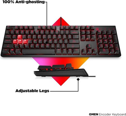 OMEN Encoder Mechanical Gaming Keyboard - Cherry MX Red Keys Switches, LED Backlit, USB Wired, Anti-ghosting, Full N-Key Rollover, Compatible Windows 10, XBOX for PC Gamers - 6YW76AA (Renewed) in Saudi Arabia