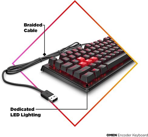 OMEN Encoder Mechanical Gaming Keyboard - Cherry MX Red Keys Switches, LED Backlit, USB Wired, Anti-ghosting, Full N-Key Rollover, Compatible Windows 10, XBOX for PC Gamers - 6YW76AA (Renewed) in Saudi Arabia