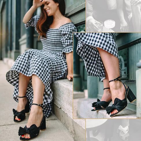VIMISAOI Women's Bow Knot Heeled Sandals Open Toe High Block Chunky Heels Ankle Buckle Strap Pleated Bride Wedding Party Dress Shoes in Saudi Arabia