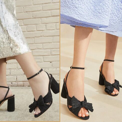 VIMISAOI Women's Bow Knot Heeled Sandals Open Toe High Block Chunky Heels Ankle Buckle Strap Pleated Bride Wedding Party Dress Shoes in Saudi Arabia