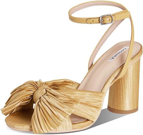 VIMISAOI Women's Bow Knot Heeled Sandals Open Toe High Block Chunky Heels Ankle Buckle Strap Pleated Bride Wedding Party Dress Shoes in Saudi Arabia