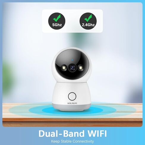 WEILAILIFE 【ثنائي النطاق وصوت ثنائي الاتجاه】 كاميرا أمان لاسلكية منزلية داخلية 2K، كاميرات أمان ذكية بزاوية 360 درجة/إمالة للحيوانات الأليفة/الطفل مع موجه WiFi 2.4/5 جيجا هرتز، SD&Cloud in Kuwait