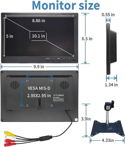 10.1 Inches Security Monitors & Displays, 1024x600 Resolution, AV、BNC Interface, Built-in Speaker LCD Display Suitable for CCTV TV DVD CCD in Saudi Arabia