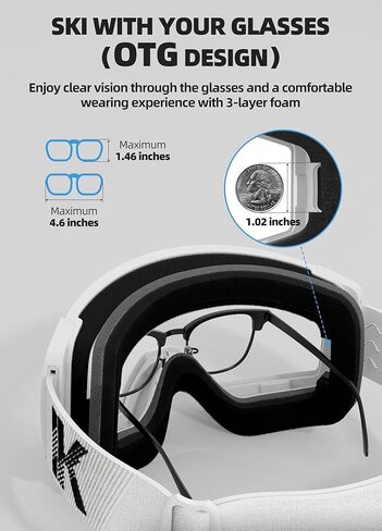 Ski Goggles, Snow Goggles for Adult Youth Men Women, Interchangeable Lens Snowboard Goggles(Frameless) in Kuwait