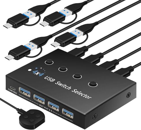 USB 3.0 Switch 4 Computers 3 Computers Keyboard Mouse Switch,4 Port USB Switch Selector Sharing 4 USB Devices,USB Switcher Compatible with Mac/Windows/Linux,with Desktop Controller and 4 USB Cable. in Saudi Arabia