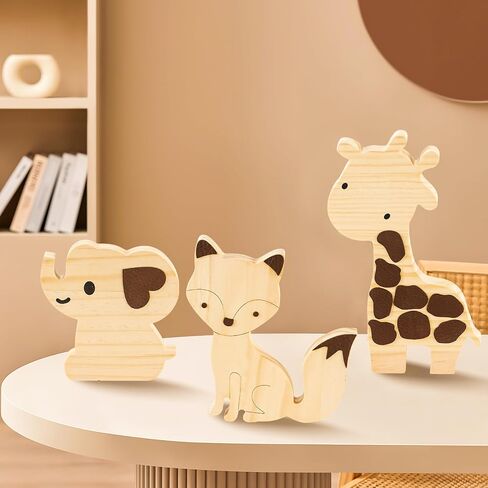 3PCS Safari Nursery Decor Wooden Nursery Shelf Decor Jungle Theme Nursery Decor Set Baby Wall Decorations Safari Animals for Baby Room Nursery Playroom(Set A) in Saudi Arabia