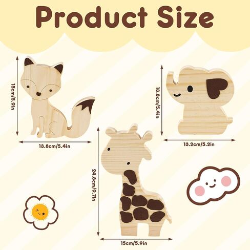 3PCS Safari Nursery Decor Wooden Nursery Shelf Decor Jungle Theme Nursery Decor Set Baby Wall Decorations Safari Animals for Baby Room Nursery Playroom(Set A) in Saudi Arabia