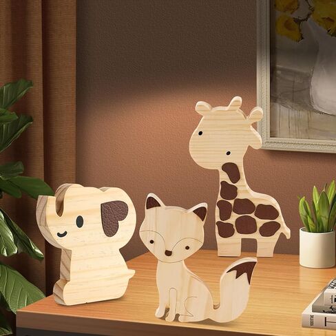 3PCS Safari Nursery Decor Wooden Nursery Shelf Decor Jungle Theme Nursery Decor Set Baby Wall Decorations Safari Animals for Baby Room Nursery Playroom(Set A) in Saudi Arabia