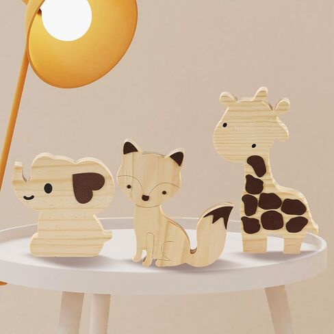 3PCS Safari Nursery Decor Wooden Nursery Shelf Decor Jungle Theme Nursery Decor Set Baby Wall Decorations Safari Animals for Baby Room Nursery Playroom(Set A) in Saudi Arabia