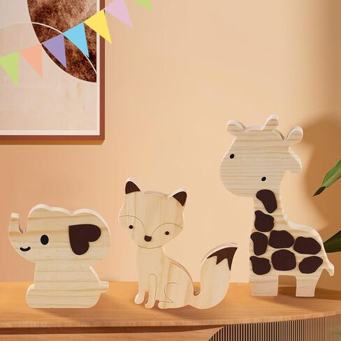 3PCS Safari Nursery Decor Wooden Nursery Shelf Decor Jungle Theme Nursery Decor Set Baby Wall Decorations Safari Animals for Baby Room Nursery Playroom(Set A) in Saudi Arabia