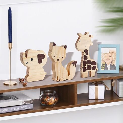 3PCS Safari Nursery Decor Wooden Nursery Shelf Decor Jungle Theme Nursery Decor Set Baby Wall Decorations Safari Animals for Baby Room Nursery Playroom(Set A) in Saudi Arabia