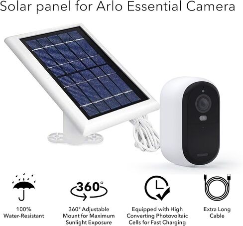 Wasserstein Solar Panel Compatible with Arlo Essential 2K Outdoor Security Camera (2nd Gen) / XL (2nd Gen) & Essential Spotlight (Camera NOT Included) - (2-Pack, White) in Saudi Arabia