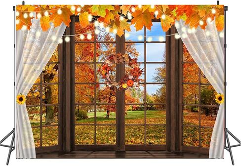 8x6ft Fall Thanksgiving Photography Backdrop Autumn Pumpkin Harvest Barn Background Maple Leaves Rustic Wooden Door Backdrops for Portrait Photoshoot Photo Studio ZW-037 in Saudi Arabia