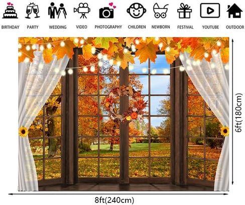 8x6ft Fall Thanksgiving Photography Backdrop Autumn Pumpkin Harvest Barn Background Maple Leaves Rustic Wooden Door Backdrops for Portrait Photoshoot Photo Studio ZW-037 in Saudi Arabia