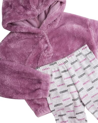 طقم ليجن شيربا للفتيات من DKNY - طقم مكون من قطعتين متطابقتين قميص شيربا وبنطلون ضيق للفتيات - ملابس عصرية للفتيات اللطيفة (2T-6X) in Kuwait