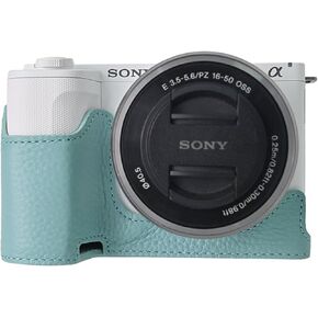 MUZIRI KINOKOO Case for Sony ZV-E10 II Camera - Retro Style Genuine Leather Half Protective Case for Sony Alpha ZVE10 II/ZV-E10 II Camera - with Opening Bottom and Hand Grip Design - Blue