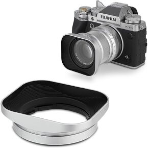 Haoge Bayonet Square Metal Lens Hood for Fujifilm Fuji Fujinon XF 50mm F2 R WR Lens Silver LH-X50W, on XPro3 X-T50 XT5 X-T4 X-T30 X-T3 X-E4 X-A5 X-A20 X-E3 X-H2
