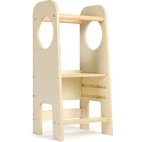 Cowiewie Toddler Tower, 2 Step Kitchen Step Stool, Wooden Kitchen Stool Helper Adjustable Height for Kitchen Counter, Bathroom Sink