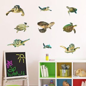 Sea Turtle Wall Sticker Turtle Vinyl Decals for Bathroom Underwater Ocean Wall Decals Waterproof Removable Turtle Decals Decoration for Kids Bedroom Living Room Wall Decor