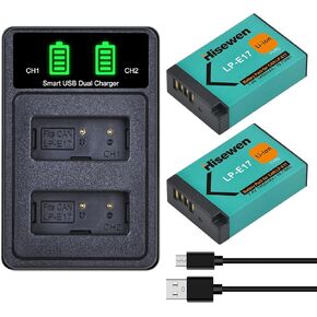 Hisewen LP-E17 بطارية 2 حزمة وشاحن LED لكاميرا Canon EOS RP R10 R8 R50 Rebel T6i T7i T8i T6s SL2 SL3 EOS M3 M5 M6 200D 77D 750D 760D 800D 8000D KISS X8i in Kuwait