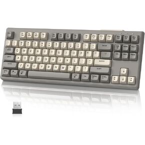 FELICON M87 Wireless Keyboard, Dual Mode Bluetooth/2.4Ghz, 87 Keys TKL Rainbow Backlit, PBT Round Kecaps, 4000mAh Rechargeable Mute Membrane Keyboard with Mechanical Feeling for MAC/Win - Cheese