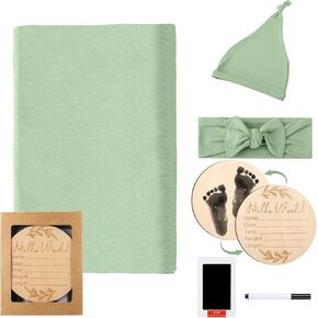 بطانية قماط للأطفال مع قبعة صغيرة متطابقة، وعصابة رأس، وعلامة إعلان الطفل مع وسادة حبر، وقماط حديثي الولادة لتلقي بطانيات ملفوفة للأطفال البنات والأولاد in Kuwait